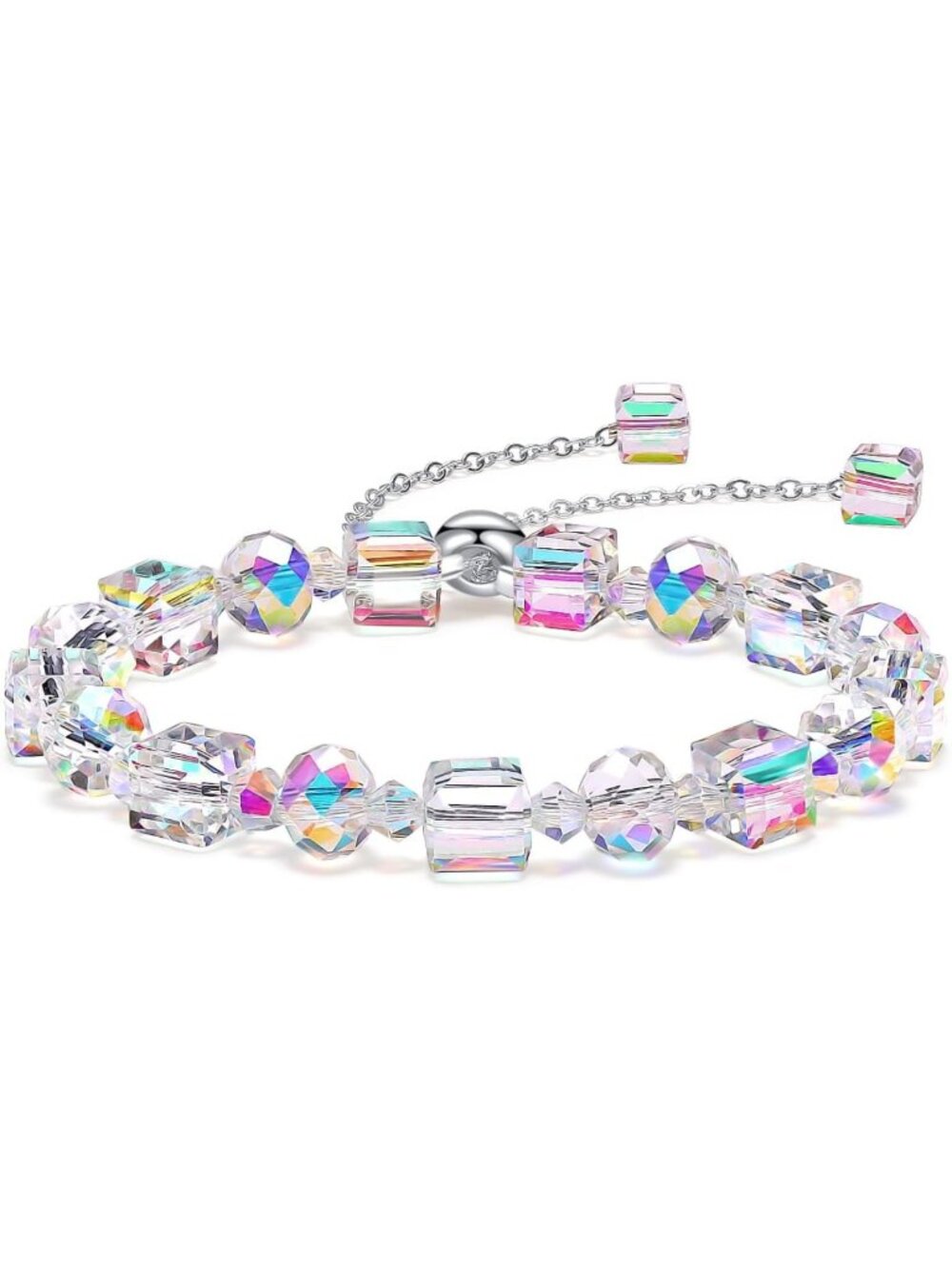 Trendy 925 Sterling Silver Crystal Bracelet for Women, Rainbow Reflective, Gift